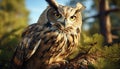 A majestic eagle owl perched on a branch, staring intently generated by AI Royalty Free Stock Photo