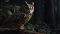 A majestic eagle owl perched on a branch, staring into the night generated by AI Royalty Free Stock Photo