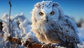 A majestic eagle owl perched on a snowy branch generated by AI Royalty Free Stock Photo