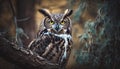 The majestic eagle owl perching on a branch, staring fiercely generated by AI Royalty Free Stock Photo