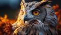 Majestic eagle owl perching on branch, staring into the sunset generated by AI Royalty Free Stock Photo