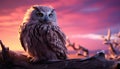 Majestic eagle owl perching on branch, staring into twilight generated by AI Royalty Free Stock Photo