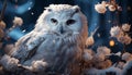 Majestic eagle owl perching on snowy branch, staring into night generated by AI