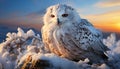 Majestic eagle owl perching on snowy branch, staring at sky generated by AI Royalty Free Stock Photo