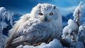 Majestic eagle owl perching on snowy branch, staring with wisdom generated by AI Royalty Free Stock Photo
