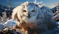 Majestic eagle owl perching on snowy branch, staring with wisdom generated by AI Royalty Free Stock Photo