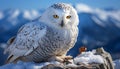 Majestic eagle owl perching, staring at camera in snowy forest generated by AI Royalty Free Stock Photo