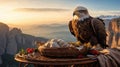 Majestic Eagle at Sunrise with Bread in a Basket Royalty Free Stock Photo