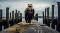 Majestic Eagle Perched On Weathered Pier