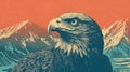 Majestic Eagle Poster With Mountains - Dark Orange And Dark Cyan