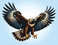 Majestic eagle soaring with powerful wings spread against a clear blue sky capturing its Royalty Free Stock Photo