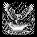 Majestic Eagle Soaring Through Lightning Storm Over Rough Seas Royalty Free Stock Photo