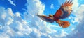 Majestic eagle soaring through vibrant blue sky with fluffy clouds, copy space for text Royalty Free Stock Photo