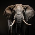 Majestic elephant bull, tusks prominent, captured in a dignified drinking pose