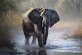 Majestic Elephant Crossing Muddy River in Okavango Delta