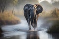Majestic Elephant Crossing Muddy River in Okavango Delta