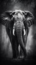 Majestic Elephant on Dark Background in Black and White.