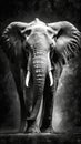 Majestic Elephant on Dark Background in Black and White.