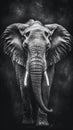 Majestic Elephant on Dark Background in Black and White.