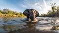 Majestic Elephant Drinking in Morning River