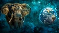 Majestic elephant and earth in cosmic space