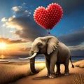 Serene Elephant in a Heart-Filled Sky. Generative AI