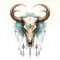 Majestic Elephants: A Gothic Illustration Of A Deer Skull With Stones