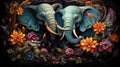 Majestic elephants amidst a vibrant floral tapestry, symbolizing nature\'s harmony. AI Generated