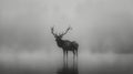 Majestic elk in foggy wilderness, antlers silhouetted, black and white for added mystery Royalty Free Stock Photo