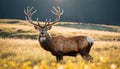 Majestic Elk in Golden Meadow Royalty Free Stock Photo