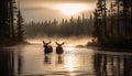 Majestic elk silhouette in tranquil mountain landscape generated by AI Royalty Free Stock Photo