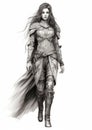 Majestic Elvin Female Warrior: Dark Silver And White Armor Sketch