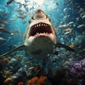 Majestic Encounter: Great White Shark Amidst a Vibrant Ocean Haven