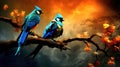 a majestic epic bird wallpaper at sunset, asian inspired couple, ai generated image