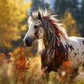 Majestic Equine Elegance: Native American-Inspired White Horse Adorned