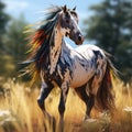 Majestic Equine Elegance: Native American-Inspired White Horse Adorned