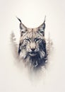 Majestic eurasian lynx design for t shirt print. on white background. wide banner