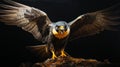 Unique Peregrine Falcon Painting With Open Wings In Dark Navy And Yellow