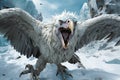 Majestic Fantasmagorical Eagle in Snowy Mountains, Powerful Bird of Prey in Wintry Landscape