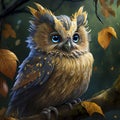 A Majestic Fantasy Art Owl siting on a Tree Branch Amidst a Beautiful Autumn Spirit Background Featuring Vibrant Color Of Orange