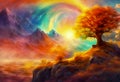 The Majestic Fantasy Tree on the Solitary Summit Royalty Free Stock Photo