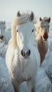 Majestic farm scene White and brown horses gallop freely