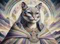 Majestic Feline Divinity, Glamorous Portrait of an Ancient Mountain Cat Goddess, AI Generated