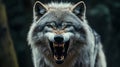 A Majestic and Ferocious Gray Wolf Baring Its Teeth in a Threatening Display Royalty Free Stock Photo