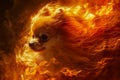 Majestic Fiery Chihuahua Dog Enveloped in Vivid Flames, Symbolizing Passion and Energy in a Surreal Artistic Concept