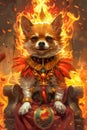 Majestic Fiery Chihuahua in Royal Attire Surrounded by Flames Digital Art Illustration