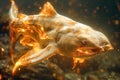 Majestic Fiery Goldfish Swimming in Ethereal Waters with Sunray Illumination Glowing Aquatic Fauna Art