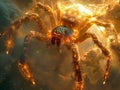 Majestic Fiery Spider Illustration with Electric Spark Effects on Dark Background Fantasy Artwork