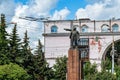 Russia, Yaroslavl, July 2020. A huge monument to the leader of the world proletariat V.I. Lenin in the city center.