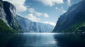 Majestic fjord surrounded by towering cliffs. Ai Generated.NO.01